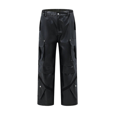 Pleated Wide Cargo Leather Pants Korean Street Fashion Pants By Blacklists Shop Online at OH Vault