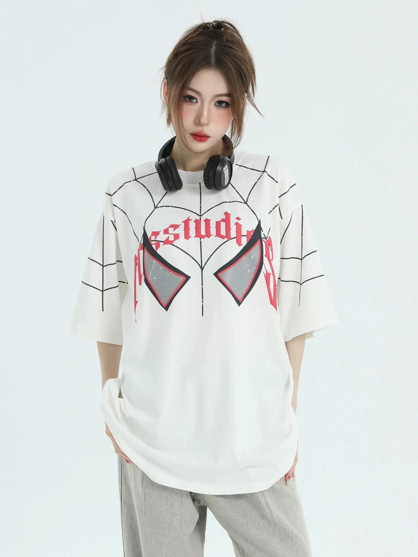 Spider Web Logo T-Shirt Korean Street Fashion T-Shirt By INS Korea Shop Online at OH Vault