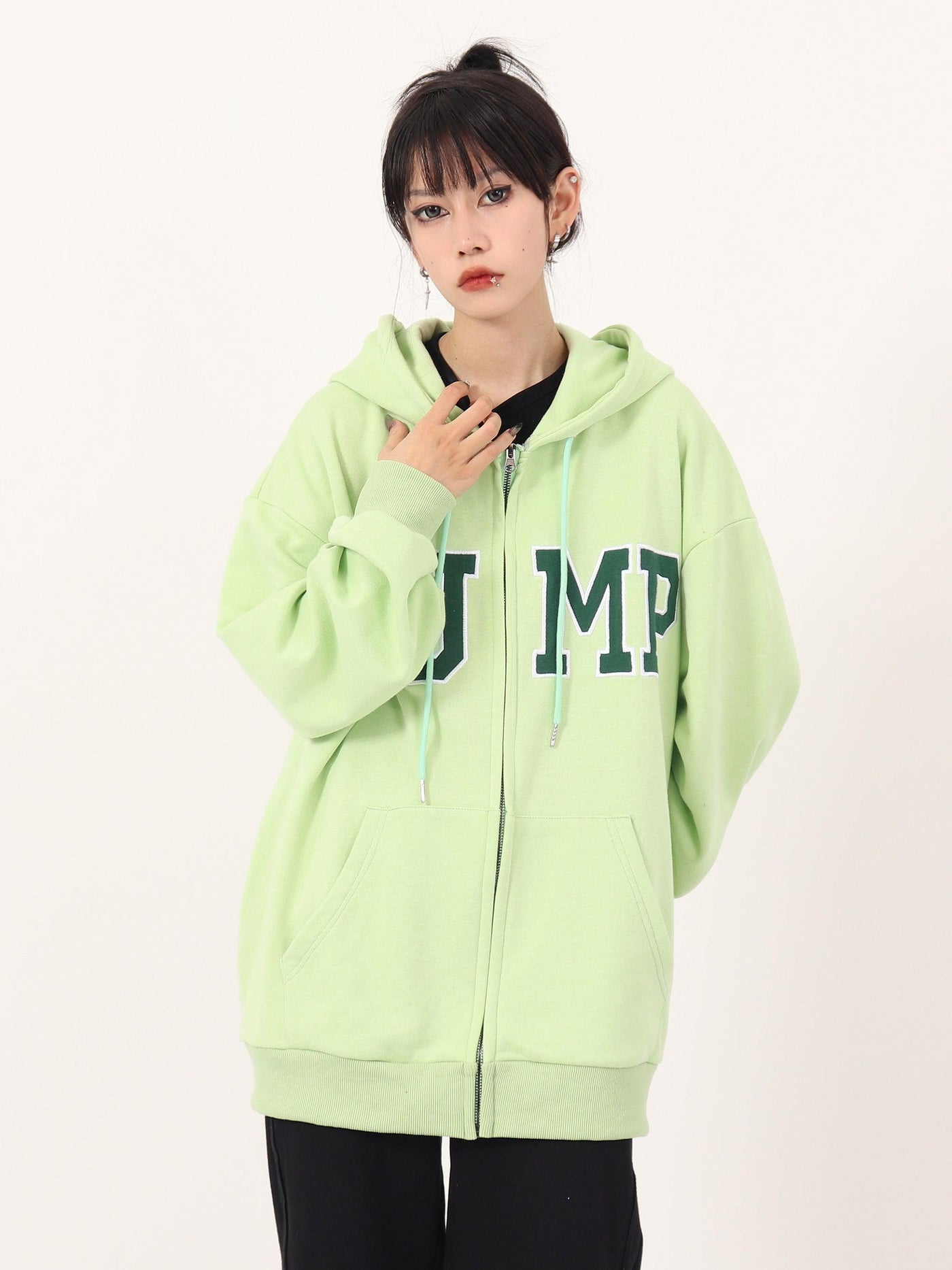 Casual Big Logo Zip Hoodie Korean Street Fashion Hoodie By Jump Next Shop Online at OH Vault