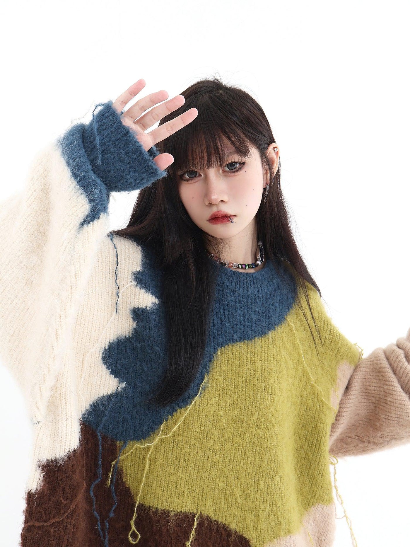 Color Bock Tassel Fluffy Sweater Korean Street Fashion Sweater By Jump Next Shop Online at OH Vault