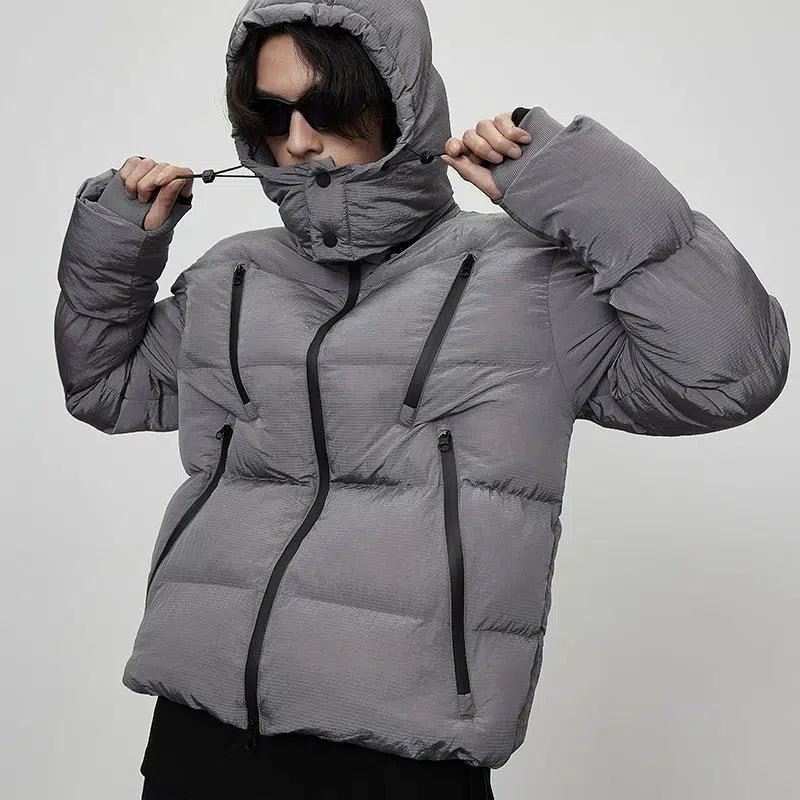 Multi-Zip Hooded Puffer Jacket Korean Street Fashion Jacket By CATSSTAC Shop Online at OH Vault