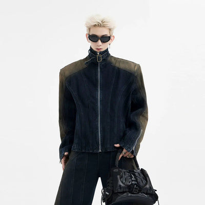 Gradient Wash Strap Denim Jacket Korean Street Fashion Jacket By Slim Black Shop Online at OH Vault