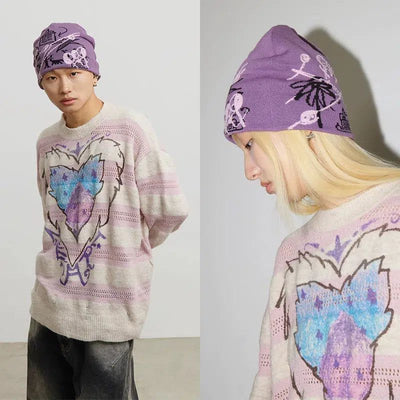 Contrast Doodle Knit Hat Korean Street Fashion Hat By Conp Conp Shop Online at OH Vault