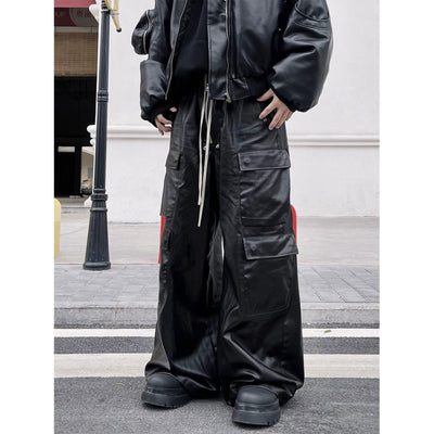 Drawstring Pleats Zip Leather Cargo Pants Korean Street Fashion Pants By Blacklists Shop Online at OH Vault