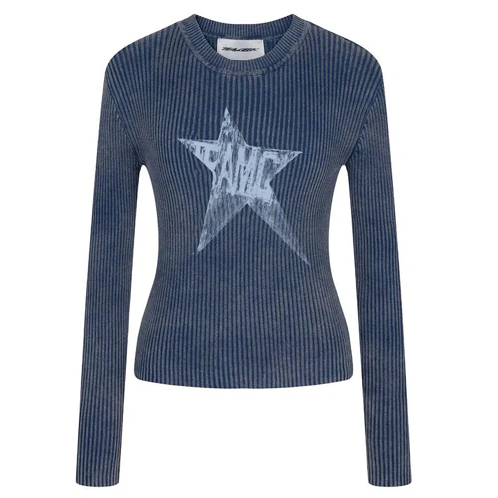Star Slim Fit Ribbed Sweater Korean Street Fashion Sweater By Team Geek Shop Online at OH Vault