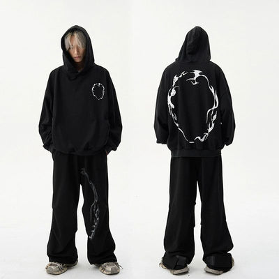 Cracked Flame Print Hoodie Korean Street Fashion Hoodie By Ash Dark Shop Online at OH Vault
