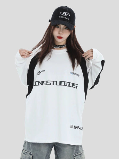 Racing Style Long Sleeve T-Shirt Korean Street Fashion T-Shirt By INS Korea Shop Online at OH Vault