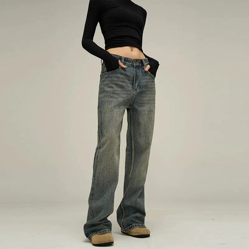 Straight Leg Regular Jeans Korean Street Fashion Jeans By 77Flight Shop Online at OH Vault