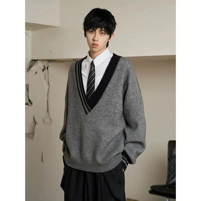 V-Neck School Sweater Korean Street Fashion Sweater By ETERNITY ITA Shop Online at OH Vault