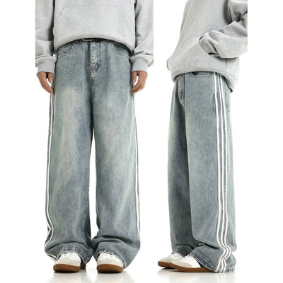 Three Stripes Faded Jeans Korean Street Fashion Jeans By MEBXX Shop Online at OH Vault
