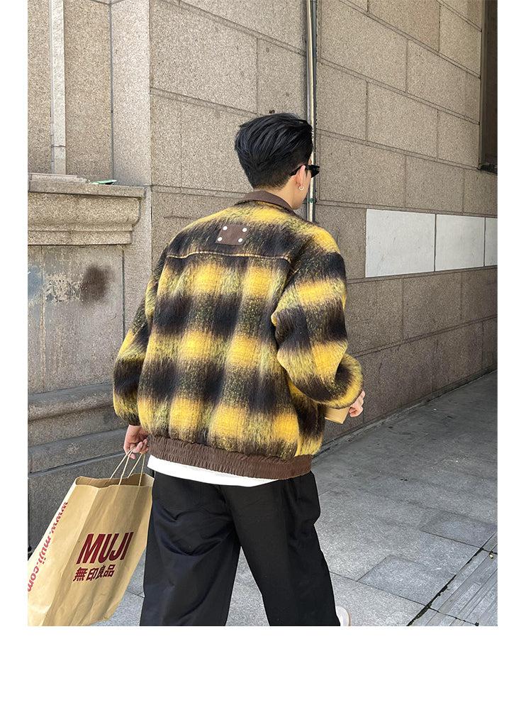 Gradient Fuzzy Plaid Jacket Korean Street Fashion Jacket By Poikilotherm Shop Online at OH Vault