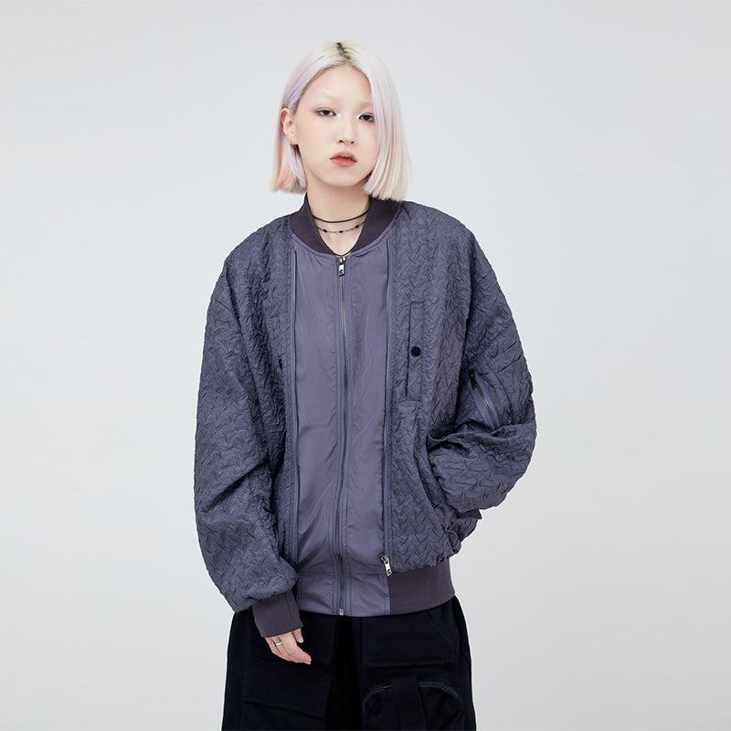Zip Detail Textured Bomber Jacket Korean Street Fashion Jacket By Made Extreme Shop Online at OH Vault