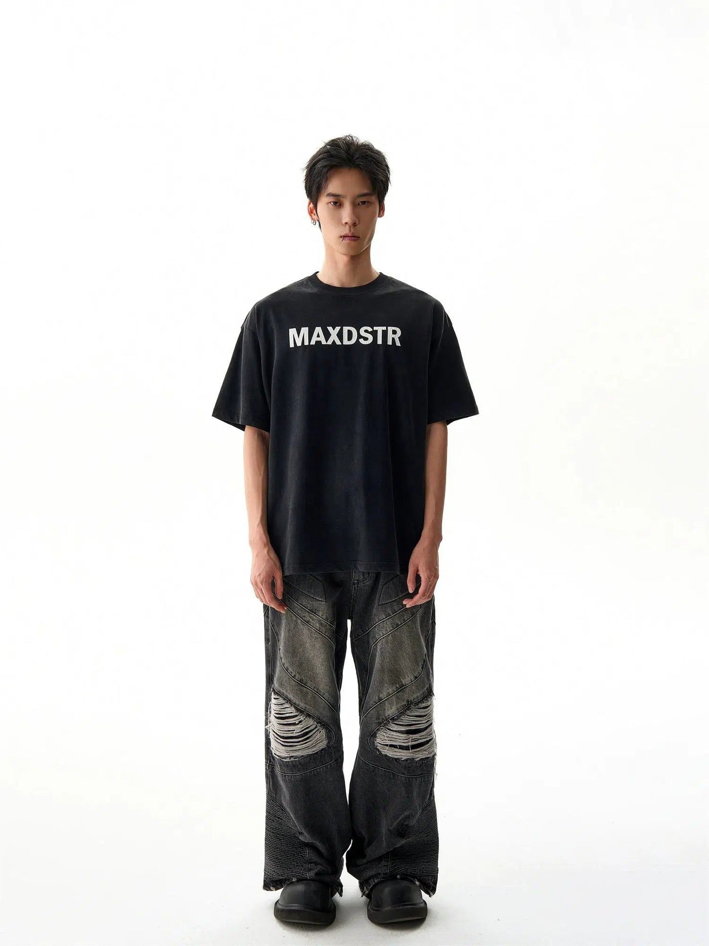 Basic Cracked Letters T-Shirt Korean Street Fashion T-Shirt By MaxDstr Shop Online at OH Vault