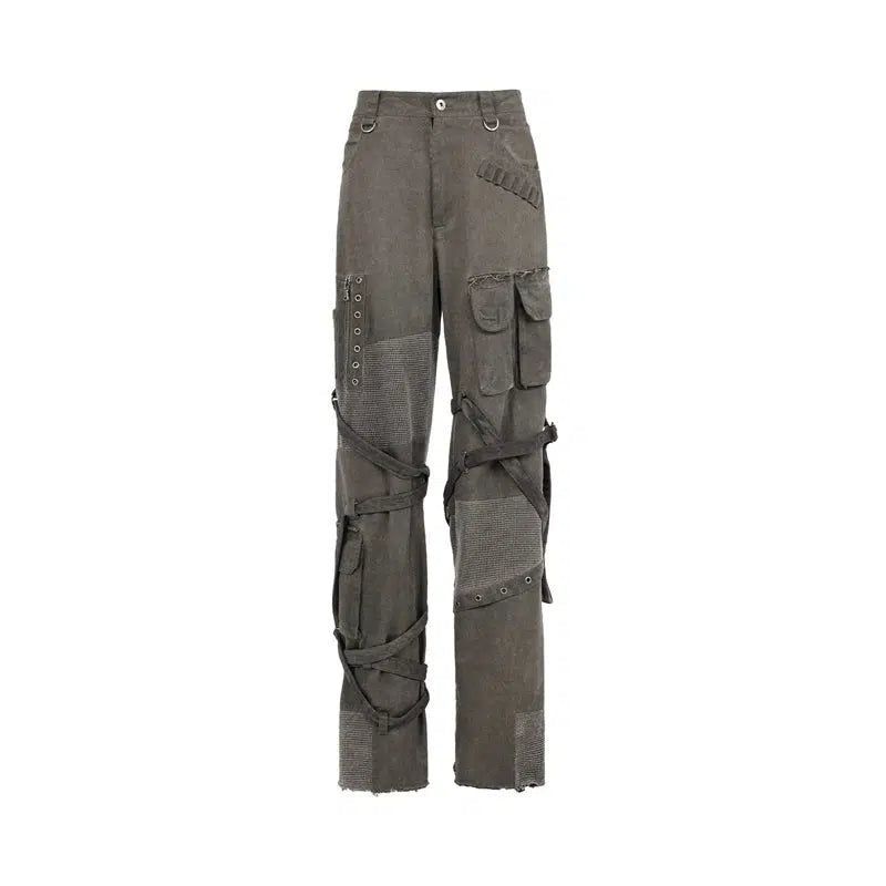 Distressed Straps Cargo Jeans Korean Street Fashion Jeans By Underwater Shop Online at OH Vault