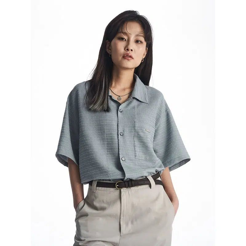 Lined Wide Arms Shirt Korean Street Fashion Shirt By 11St Crops Shop Online at OH Vault