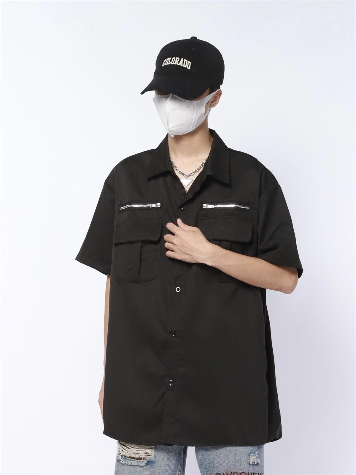 Made Extreme Multi Breast Pocket Buttoned Shirt Korean Street Fashion Shirt By Made Extreme Shop Online at OH Vault