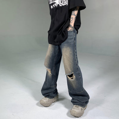 Ash Dark Whisker Washed Ripped Knee Jeans Korean Street Fashion Jeans By Ash Dark Shop Online at OH Vault