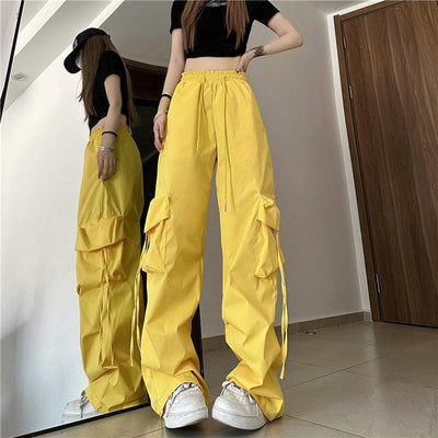 Drawstring Wide Leg Cargo Pants Korean Street Fashion Pants By Made Extreme Shop Online at OH Vault
