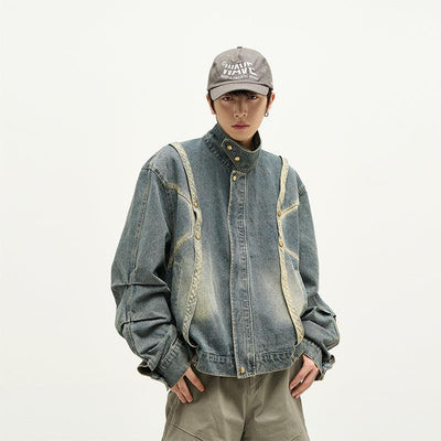 Faded Buttons Moto Denim Jacket Korean Street Fashion Jacket By 77Flight Shop Online at OH Vault