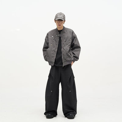 77Flight Metal Buttoned Zip-Up Bomber Jacket Korean Street Fashion Jacket By 77Flight Shop Online at OH Vault