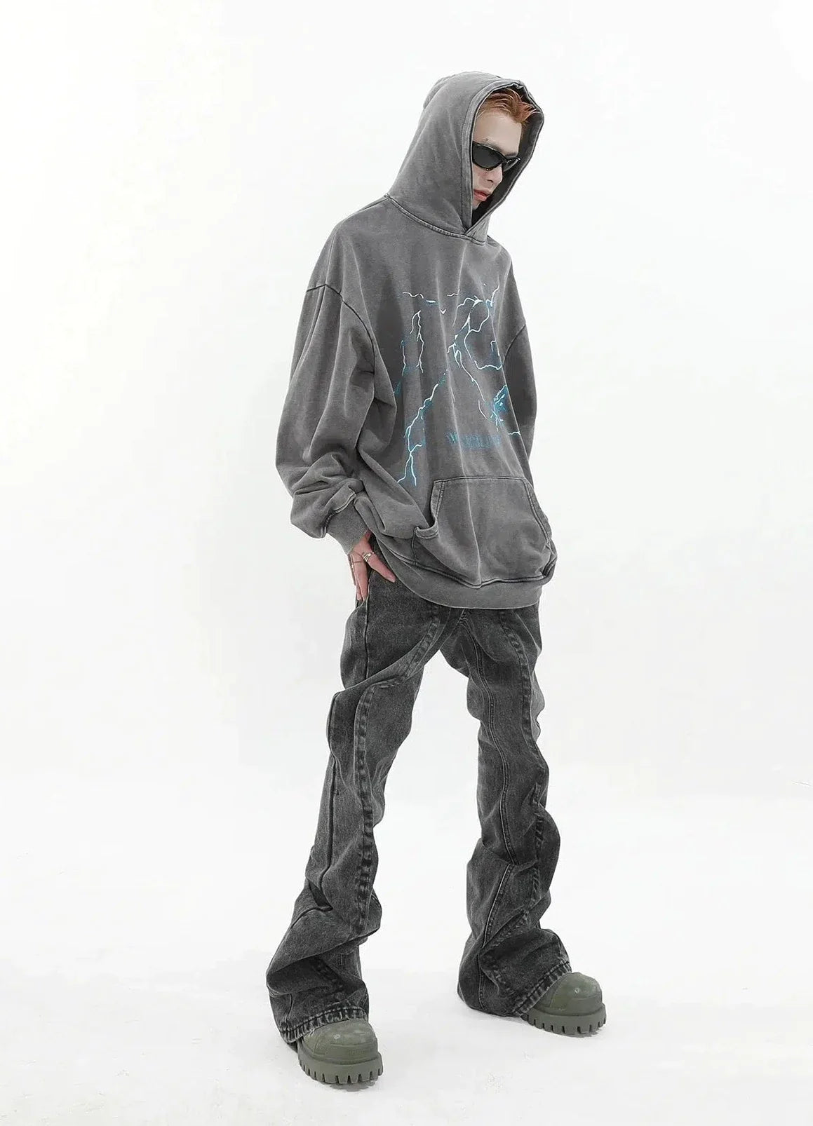 Thunder Graphic Washed Hoodie Korean Street Fashion Hoodie By Ash Dark Shop Online at OH Vault