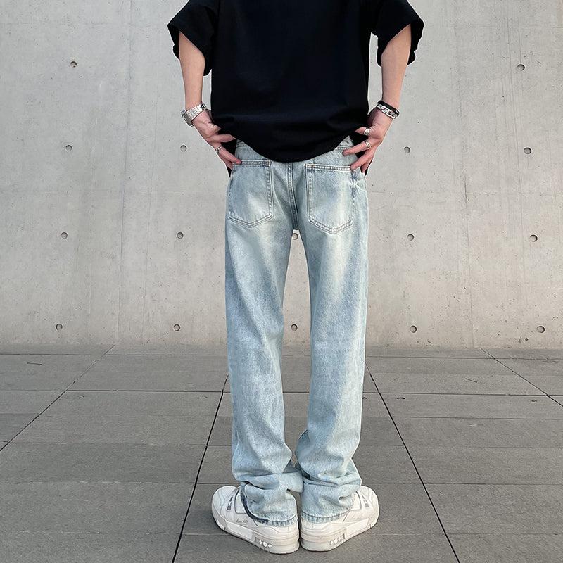 Washed Ice Blue Straight Jeans Korean Street Fashion Jeans By A PUEE Shop Online at OH Vault