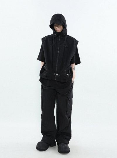 Tactical Pocket Hooded Vest Korean Street Fashion Vest By Mr Nearly Shop Online at OH Vault