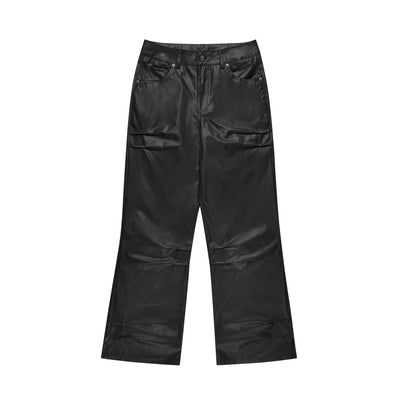 Matte Pleated Flared PU Leather Pants Korean Street Fashion Pants By Blacklists Shop Online at OH Vault