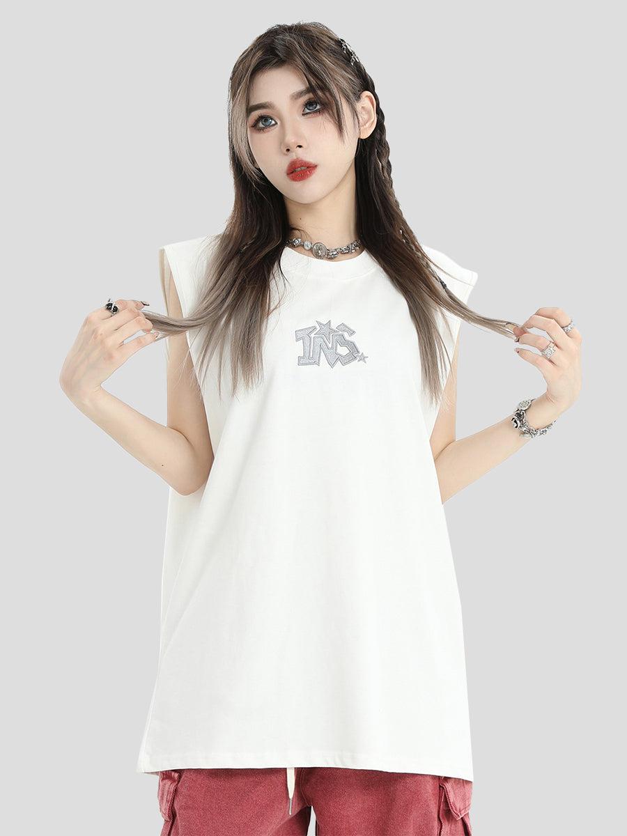 Basic Logo Embroidery & Star Tank Top Korean Street Fashion Tank Top By INS Korea Shop Online at OH Vault