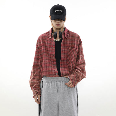 Vintage Distressed Style Plaid Shirt Korean Street Fashion Shirt By Mr Nearly Shop Online at OH Vault