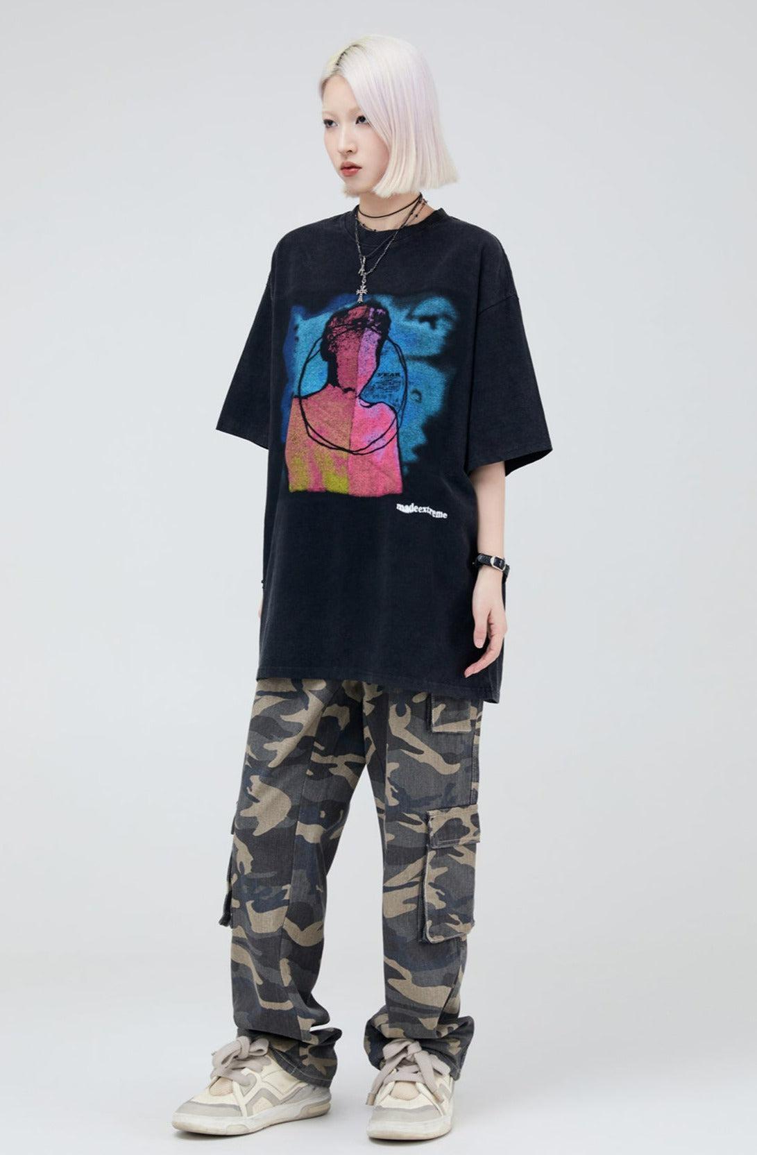 Creative Portrait Graphic T-Shirt Korean Street Fashion T-Shirt By Made Extreme Shop Online at OH Vault