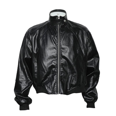 Seam Detail Faux Leather Jacket Korean Street Fashion Jacket By Poikilotherm Shop Online at OH Vault