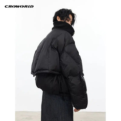 Asymmetrical Zip Layered Puffer Jacket Korean Street Fashion Jacket By Cro World Shop Online at OH Vault