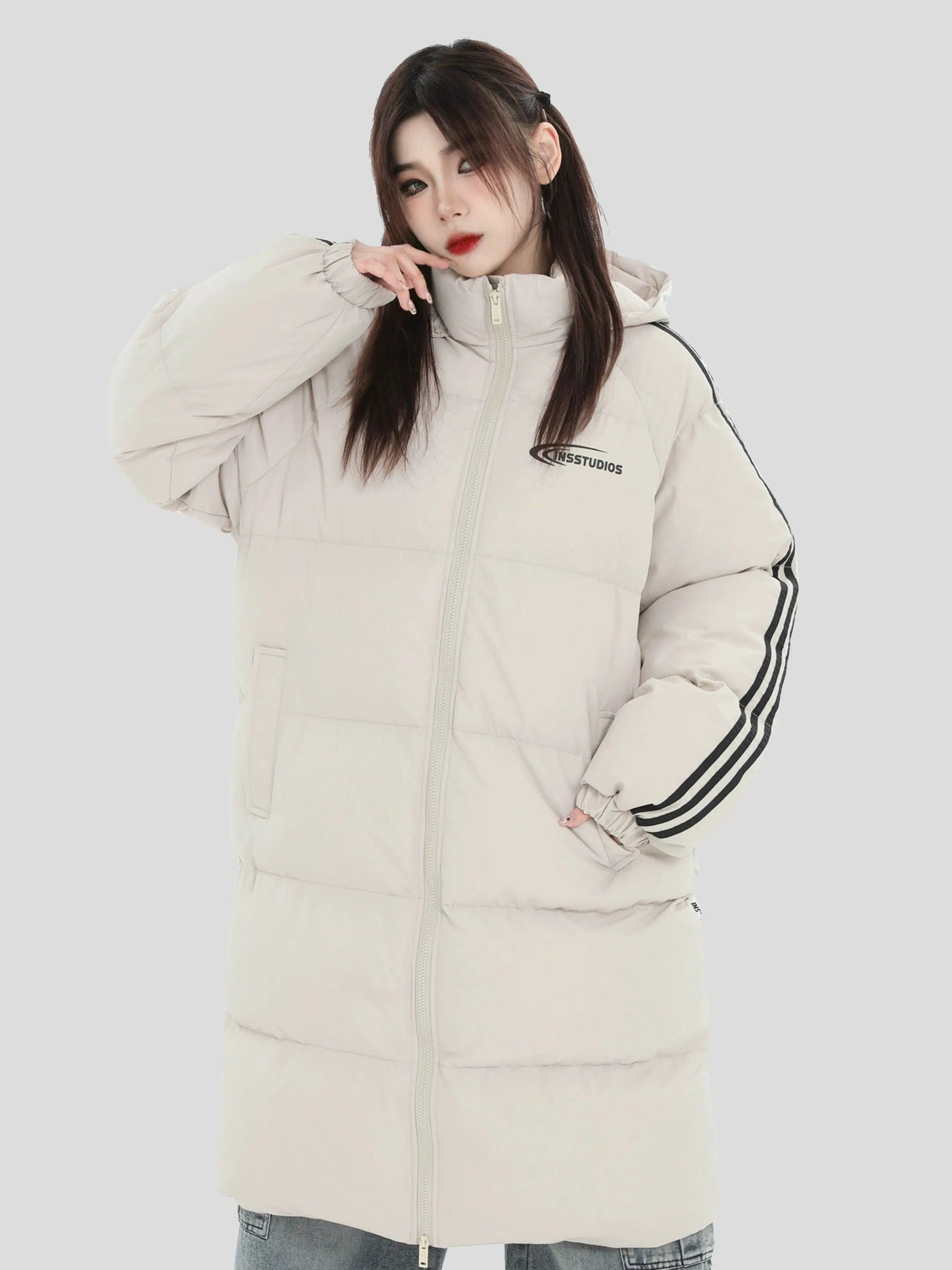 Quilted Hooded Puffer Long Coat Korean Street Fashion Long Coat By INS Korea Shop Online at OH Vault