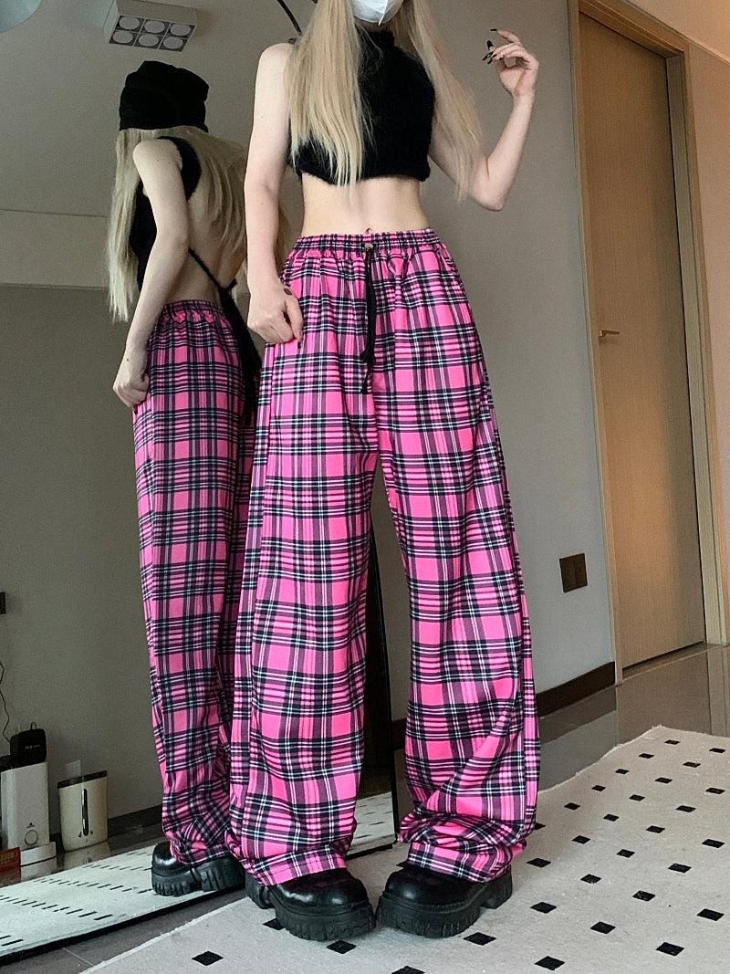 Made Extreme Casual Plaid Wide Cut Pants Korean Street Fashion Pants By Made Extreme Shop Online at OH Vault
