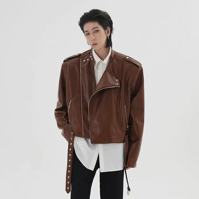Versatile Cropped PU Leather Jacket Korean Street Fashion Jacket By HARH Shop Online at OH Vault