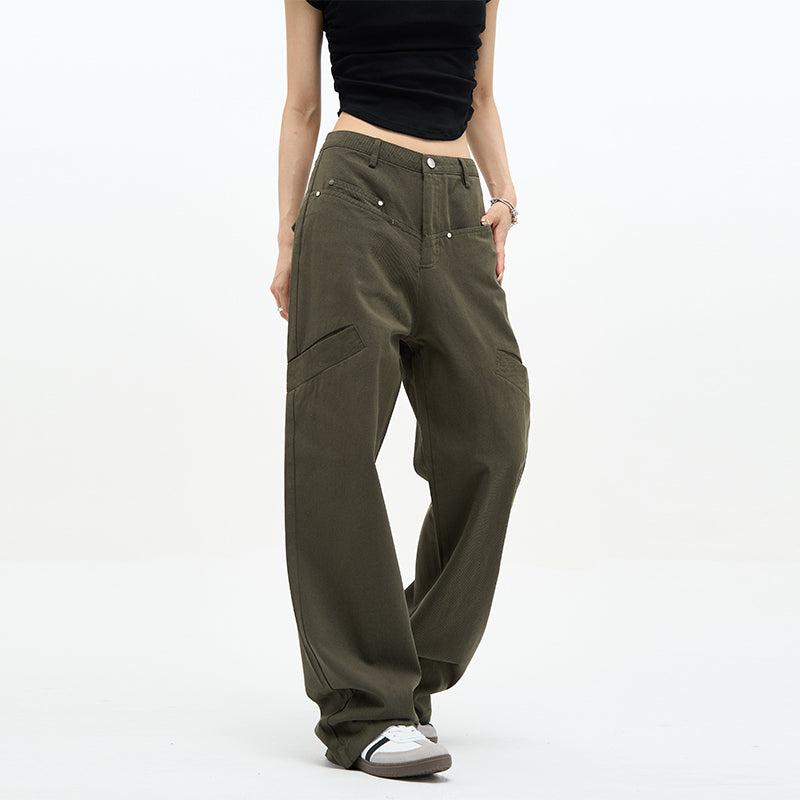 Irregular Front Pockets Straight Pants Korean Street Fashion Pants By 77Flight Shop Online at OH Vault
