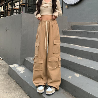 Multi Pocket Drawstring Cargo Pants Korean Street Fashion Pants By Made Extreme Shop Online at OH Vault