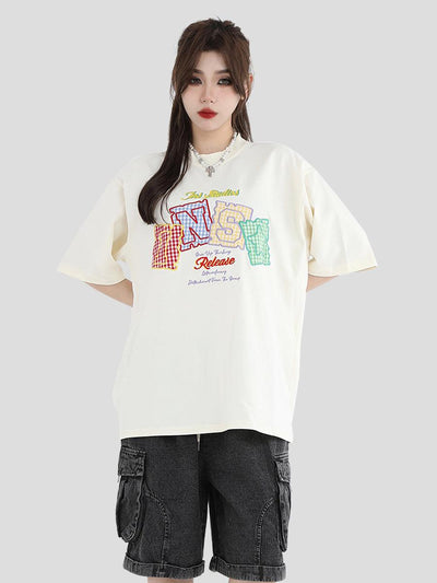 Square Embroidered Logo T-Shirt Korean Street Fashion T-Shirt By INS Korea Shop Online at OH Vault