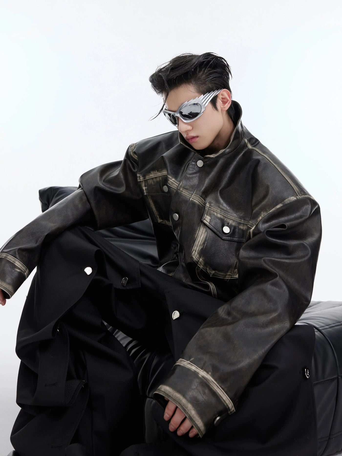 Fade Smudge Leather Jacket Korean Street Fashion Jacket By Argue Culture Shop Online at OH Vault