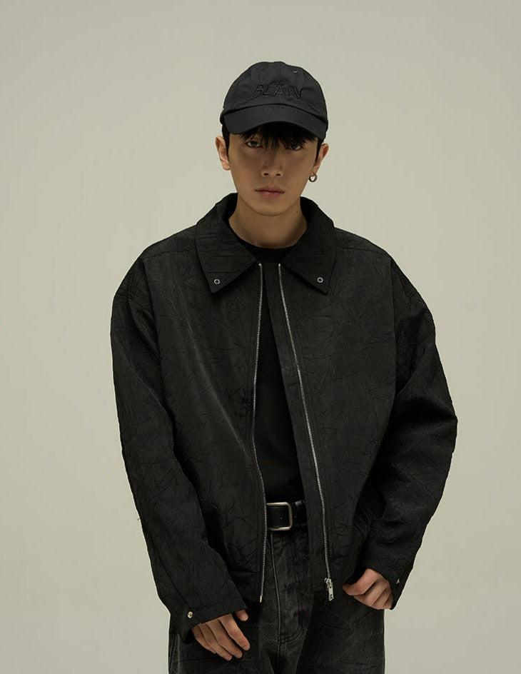 Solid Pleated Texture Harrington Jacket Korean Street Fashion Jacket By 77Flight Shop Online at OH Vault