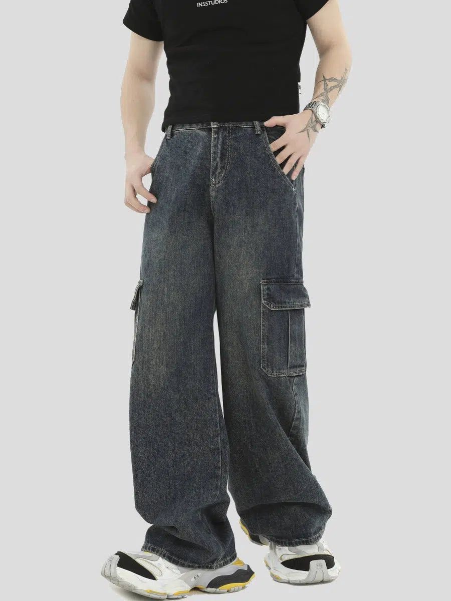 Flap Pocket Cargo Jeans Korean Street Fashion Jeans By INS Korea Shop Online at OH Vault