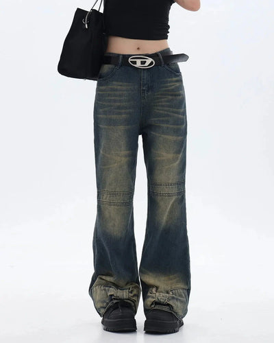 Washed Bow Embellished Jeans Korean Street Fashion Jeans By Jump Next Shop Online at OH Vault