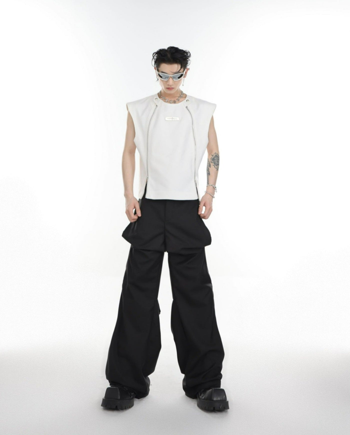 Double Zip Metal Sleeveless T-Shirt Korean Street Fashion T-Shirt By Argue Culture Shop Online at OH Vault