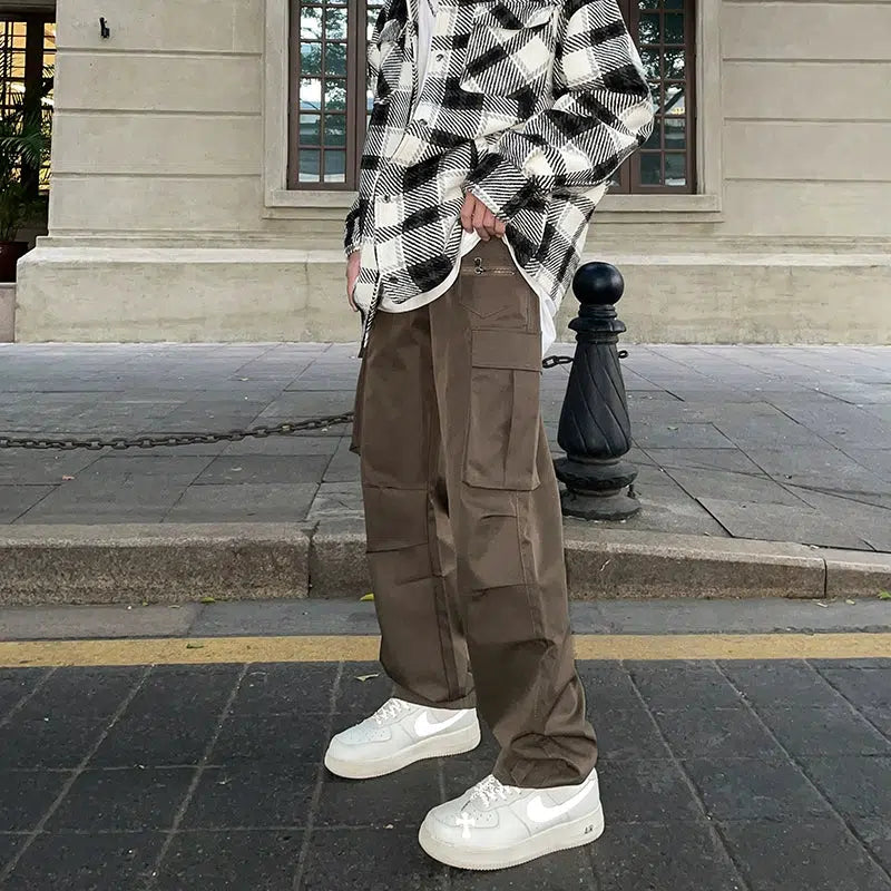 Multi-Pocket Regular Fit Cargo Pants Korean Street Fashion Pants By A PUEE Shop Online at OH Vault