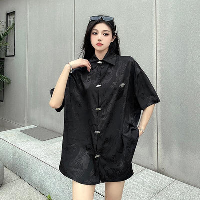 Chinese Style Mercerized Shirt Korean Street Fashion Shirt By Made Extreme Shop Online at OH Vault