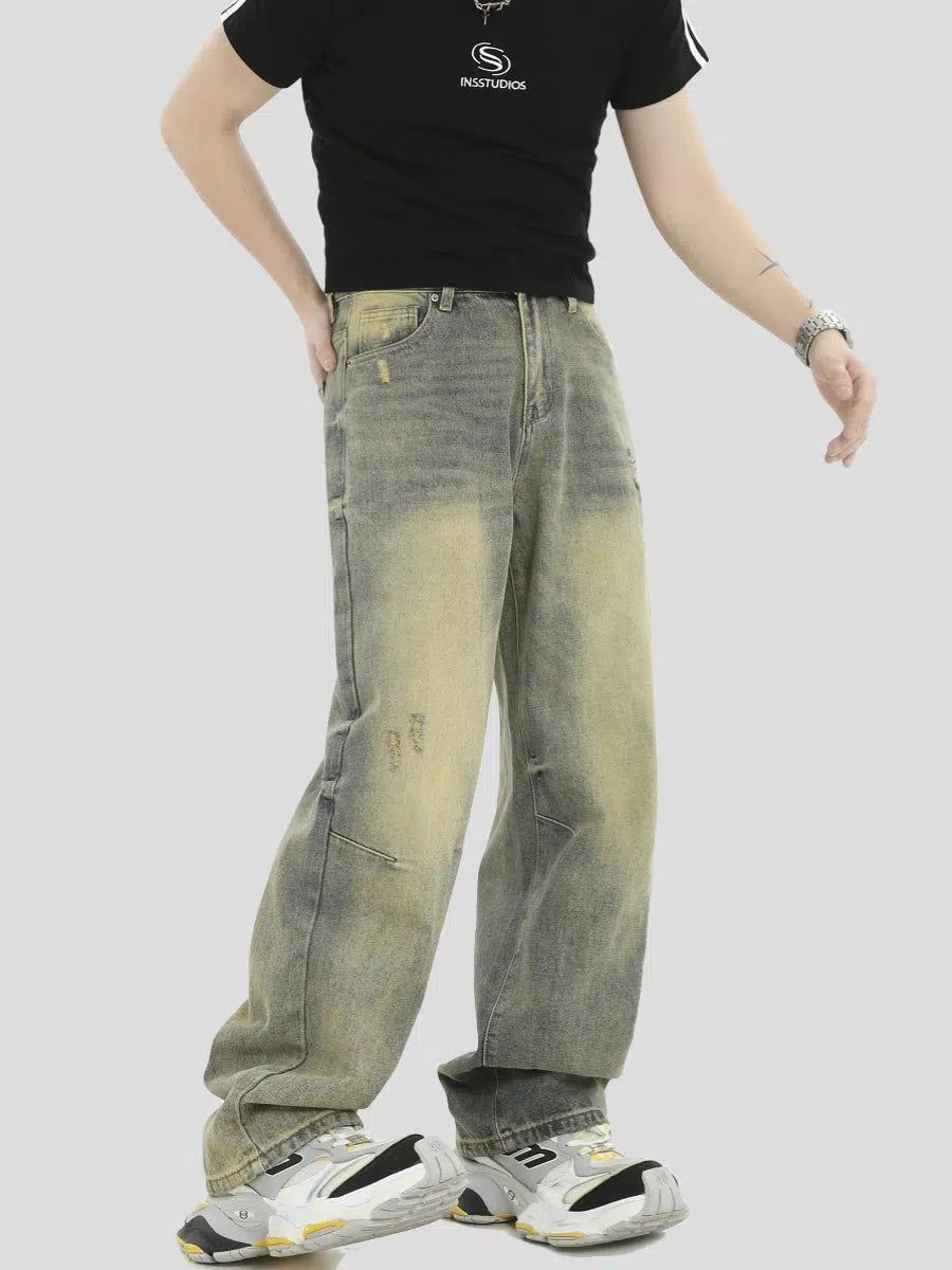 Yellow Fade Workwear Jeans Korean Street Fashion Jeans By INS Korea Shop Online at OH Vault