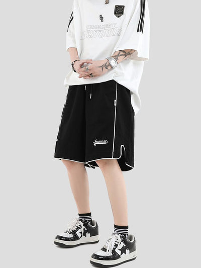 Logo Embroidery Side Slit Sports Shorts Korean Street Fashion Shorts By INS Korea Shop Online at OH Vault