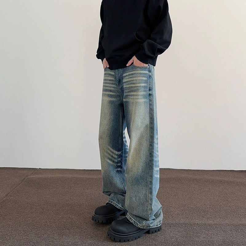 Asymmetric Whiskers Straight Jeans Korean Street Fashion Jeans By A PUEE Shop Online at OH Vault