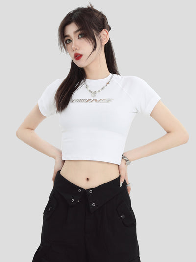 Embossed Silver Logo Regular & Cropped T-Shirt Korean Street Fashion T-Shirt By INS Korea Shop Online at OH Vault